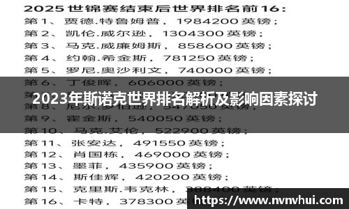 2023年斯诺克世界排名解析及影响因素探讨
